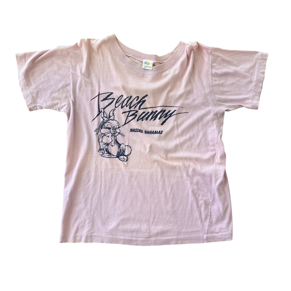 Vintage 80s Beach Bunny Nassau Bahamas T Shirt Single Stitch M Lavender Humor